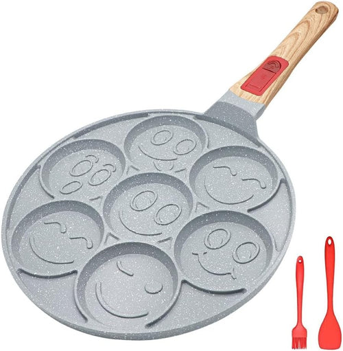 7-Hole Kids Pancake Pan Non-Stick Ceramic w/ Detachable Handle Blue Induction