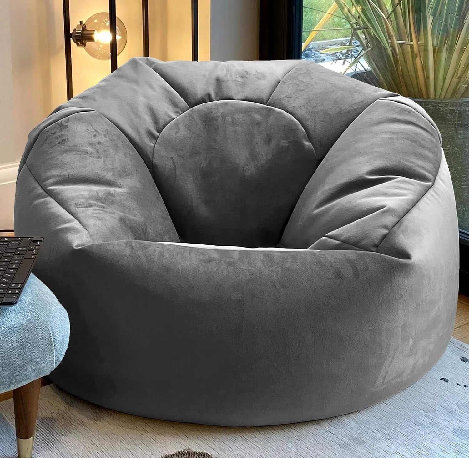 Plush Velvet Beanbag Chair Large Soft Lounger Indoor Floor Seating Grey