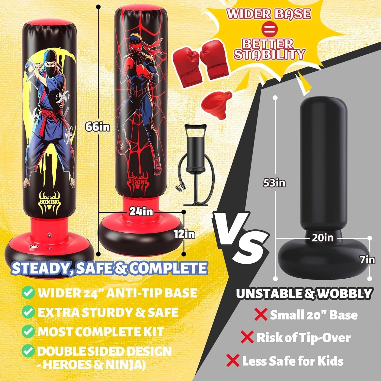 Kids Inflatable Punching Bag 66” Boxing Karate Toy Gloves Set