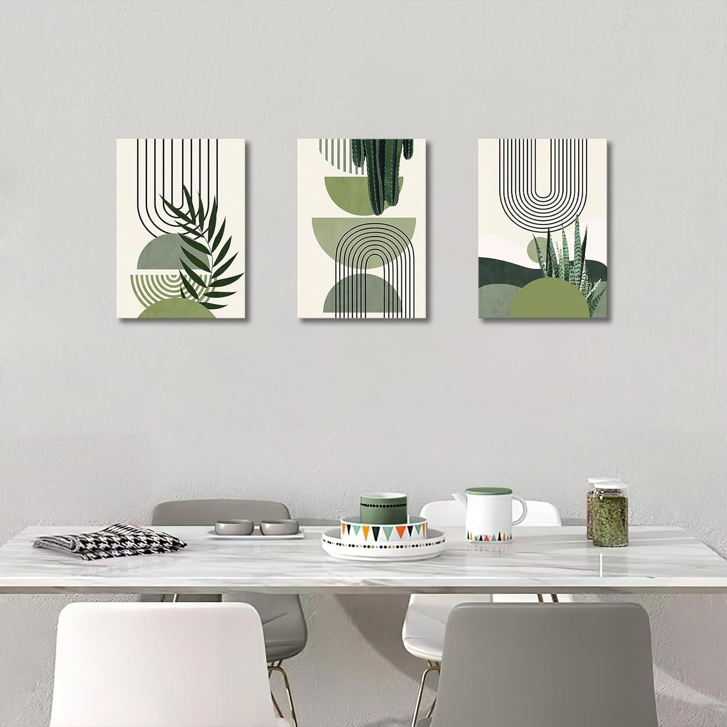 Set of 3 Framed Sage Green Botanical Canvas Wall Art 50x70cm