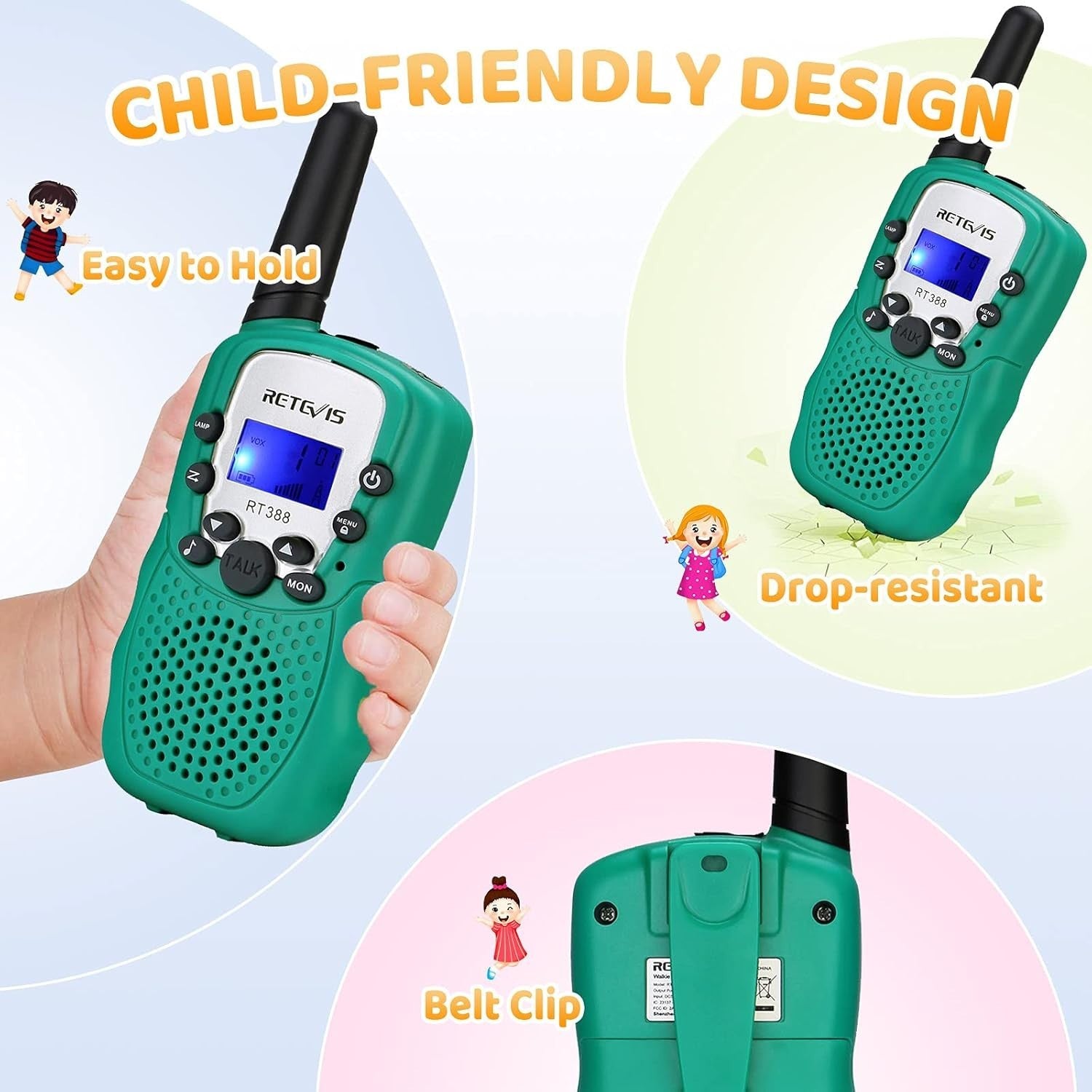 Kids Walkie Talkies 8 Channel VOX Flashlight Toy Gift 2 Piece Green