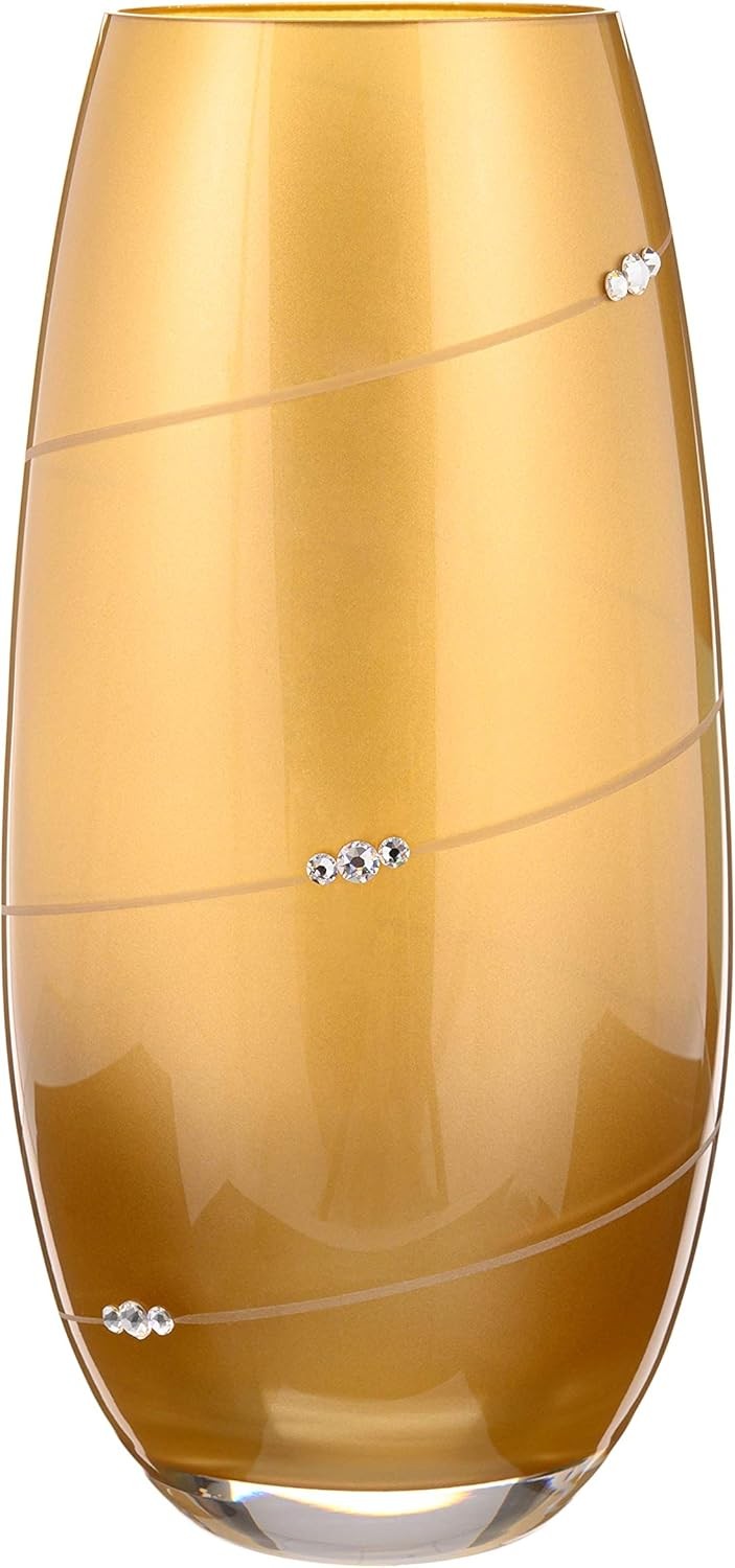 Gold Crystal Glass Flower Vase 25cm Luxury Metallic Decorative Home Décor