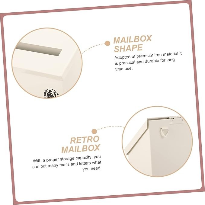 Wall Mount Locking Mailbox Outdoor Iron Post Box Beige Retro Weatherproof