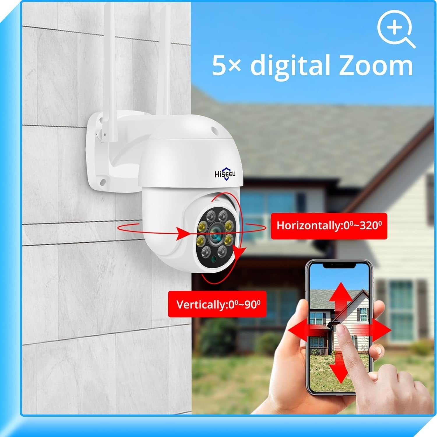 2K PTZ Security Camera Outdoor 360° Auto Tracking Color Night Vision