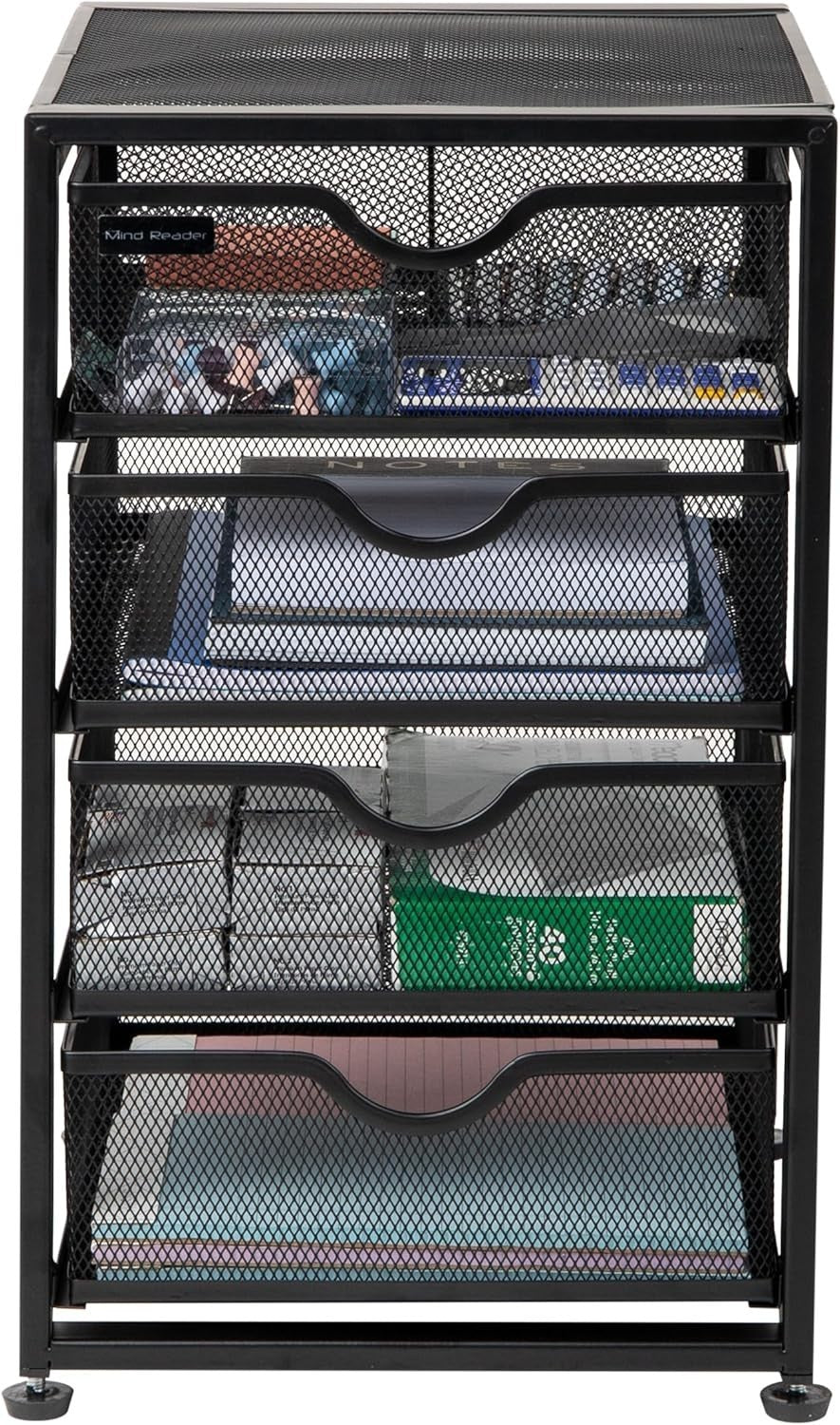4-Drawer Metal Mesh Desk Organizer, File Storage Cabinet, Home Office