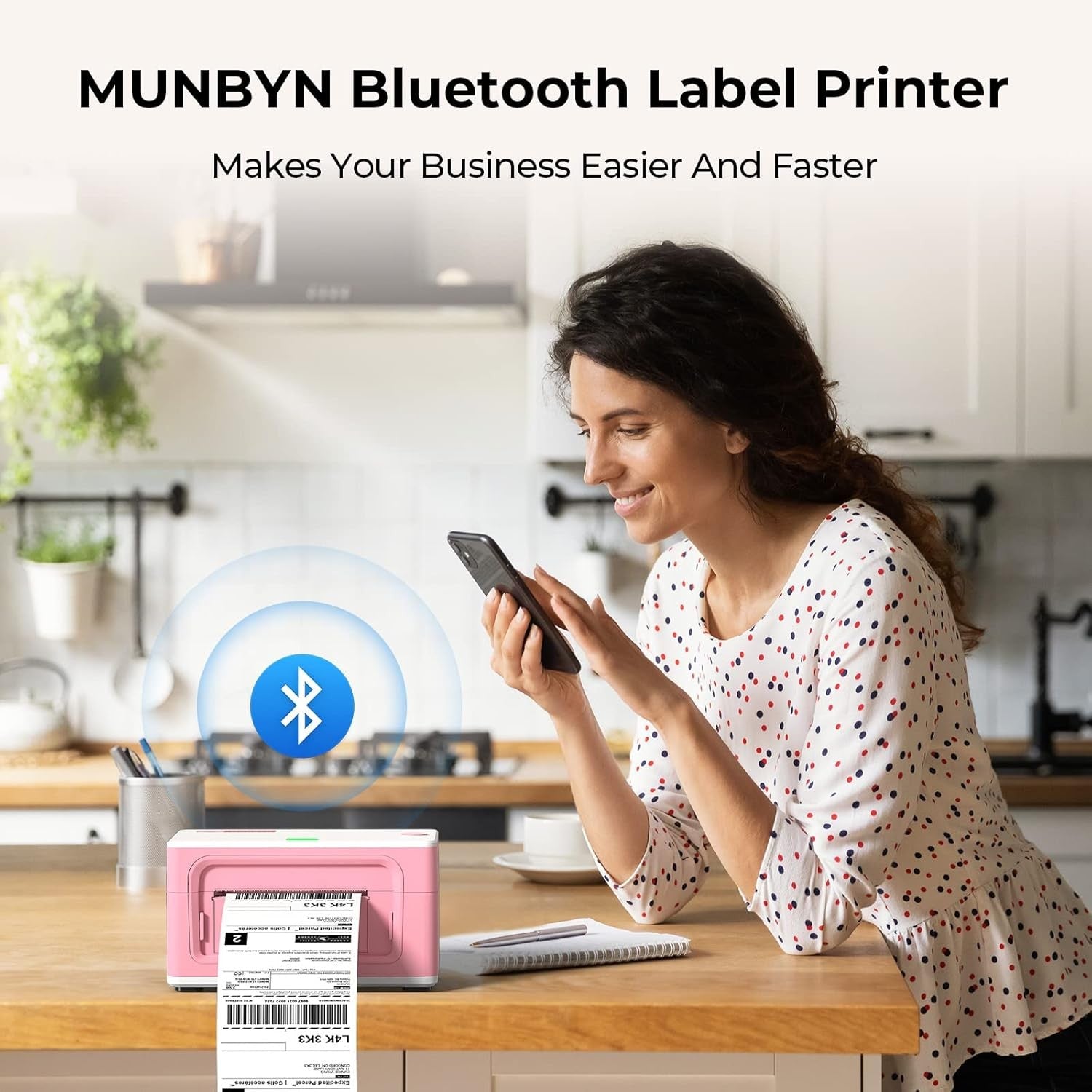 4x6 Bluetooth Thermal Label Printer Shipping Postage Pink