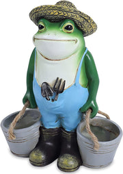 Farm Frog Garden Ornament Resin Figurine with Buckets Outdoor Patio Decor 15cm