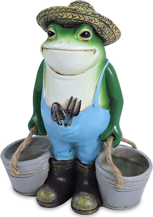 Farm Frog Garden Ornament Resin Figurine with Buckets Outdoor Patio Decor 15cm