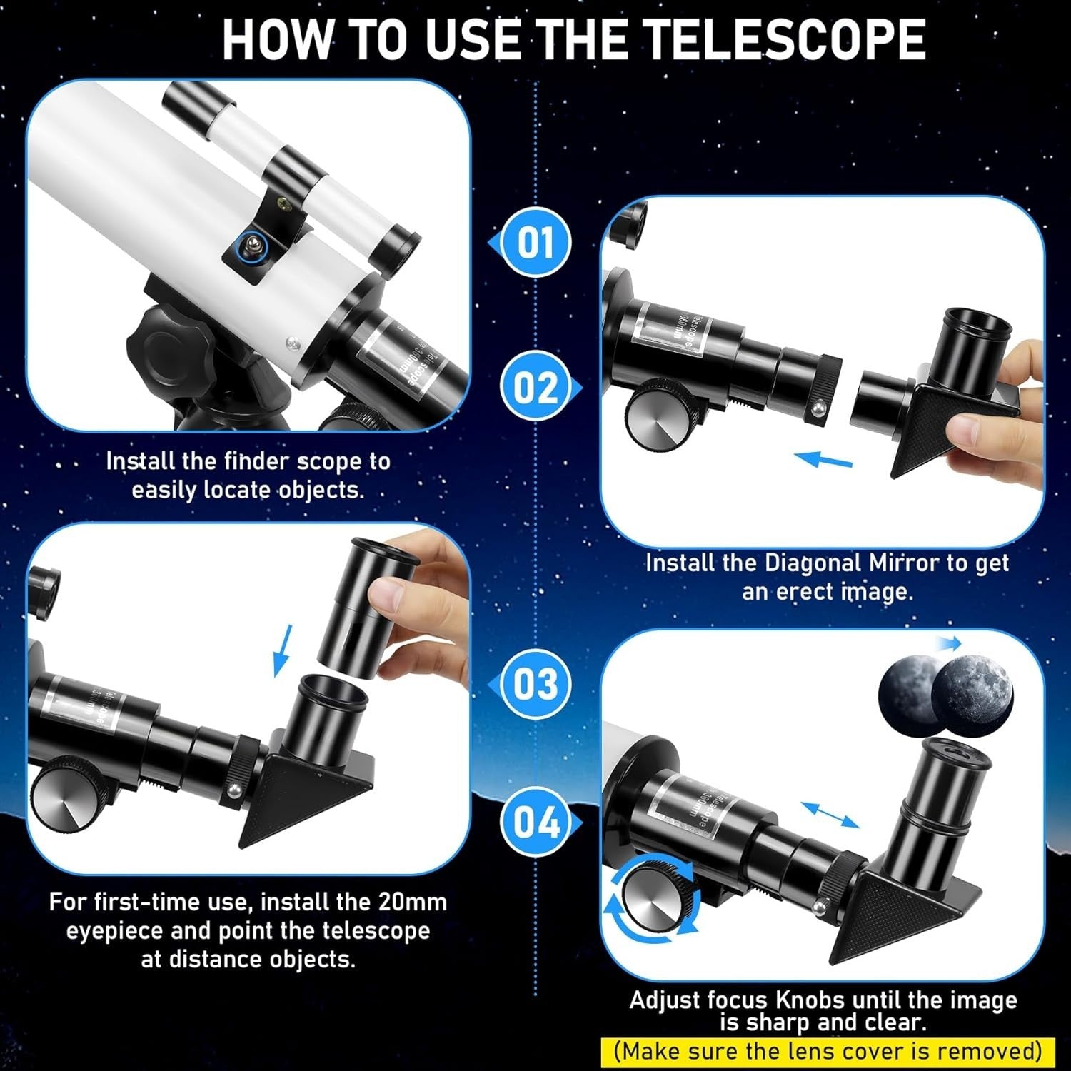 50mm Refractor Telescope Kids Beginners 360mm Travel Scope Tripod Phone Adapter