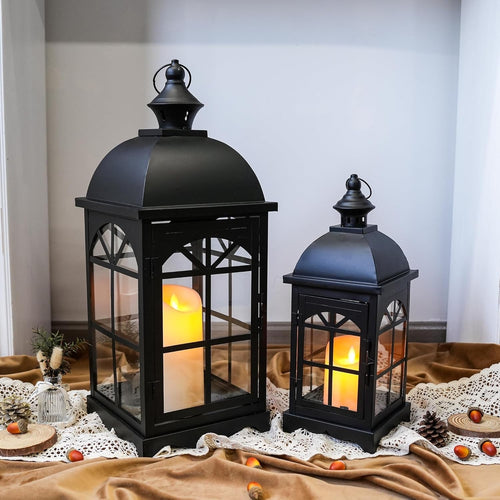 Set of 2 Black Vintage Hanging Candle Lanterns 51.5 cm