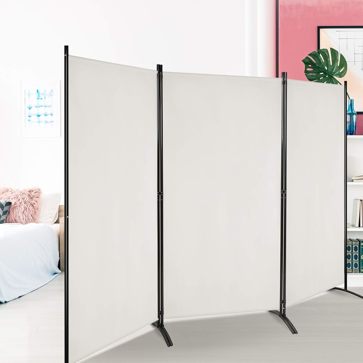 3 Panel Beige Folding Room Divider Privacy Screen Partition for Home Office Bedr