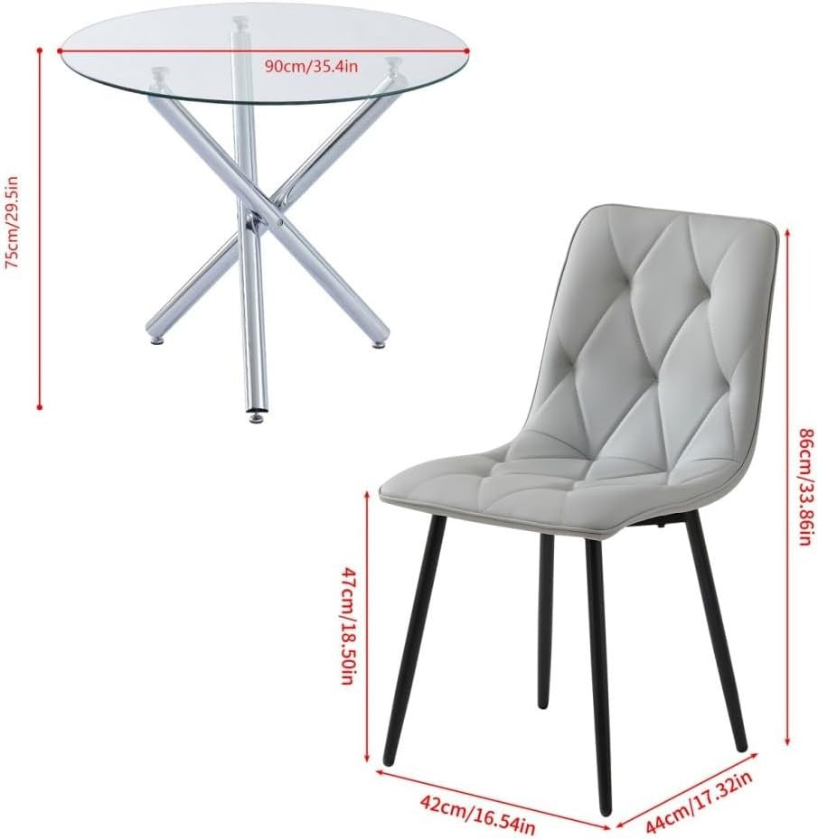 Round Glass Dining Table Set 2 Seater 90cm Space Saving Kitchen Furniture