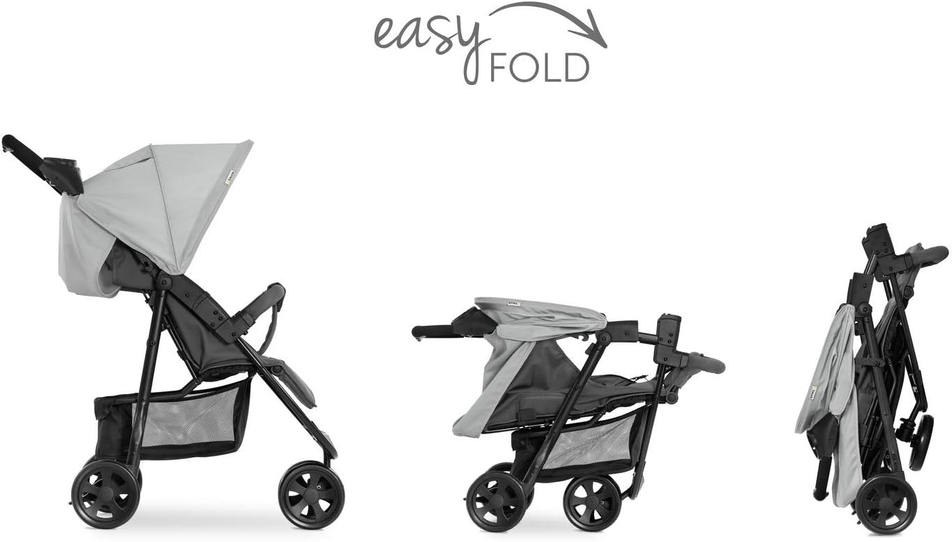 Lightweight 3 Wheel Pushchair Compact One-Hand Fold Stroller XL Basket Grey
