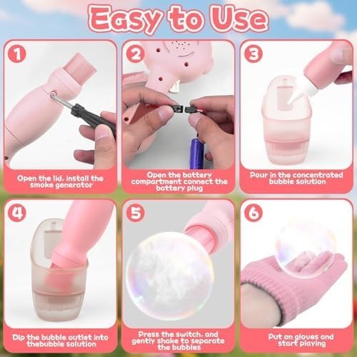 Smoke Bubble Machine LED Fog Bubble Wand Rechargeable Party Toy