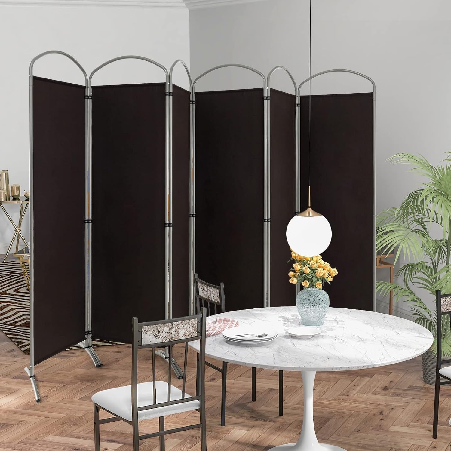 6 Panel Coffee Folding Room Divider Privacy Screen for Bedroom Office 188cm High