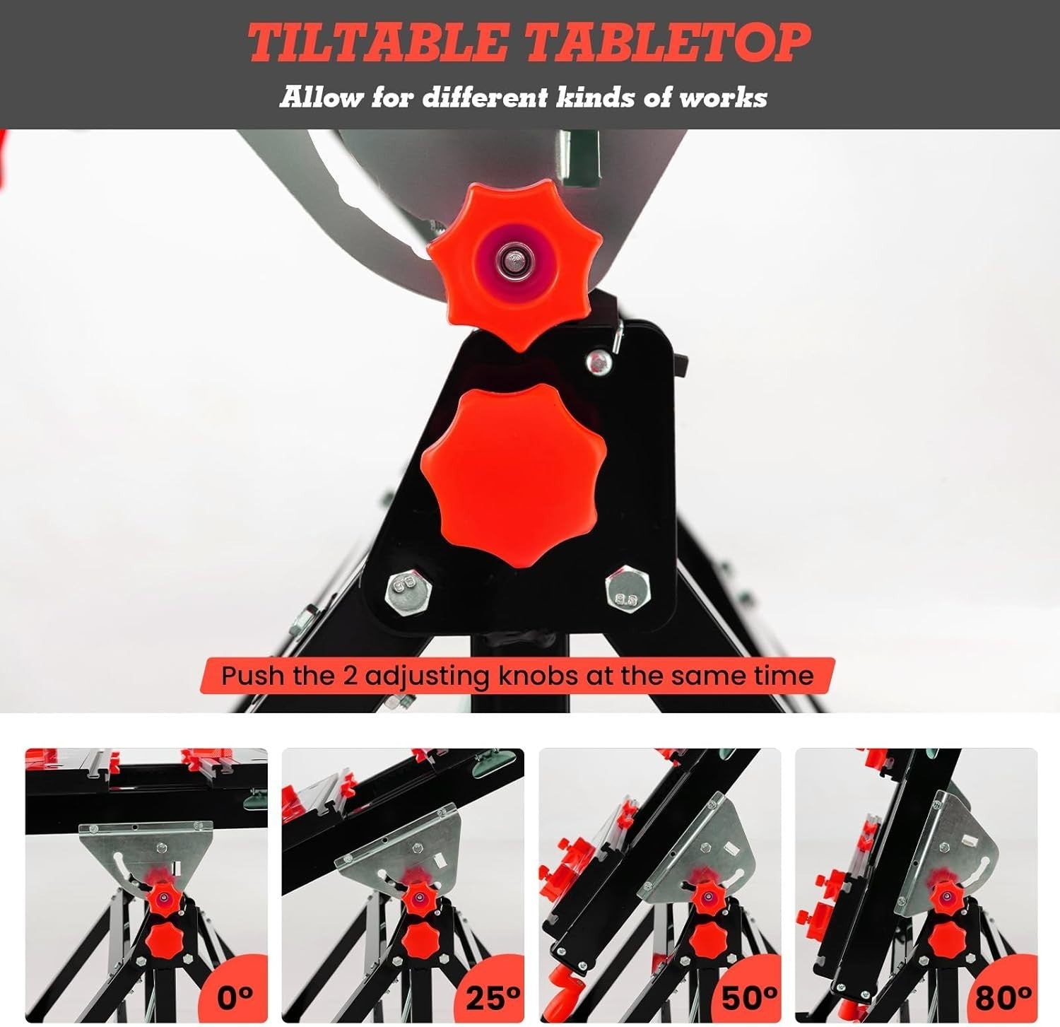 Red Folding Adjustable Workbench Tiltable Table 7-Height Portable 75x60