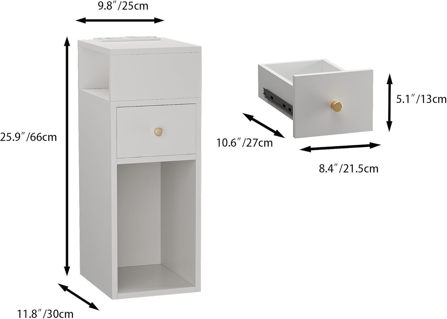 Slim White Bedside Table with RGB Lights & Charging Station | Modern Nightstand