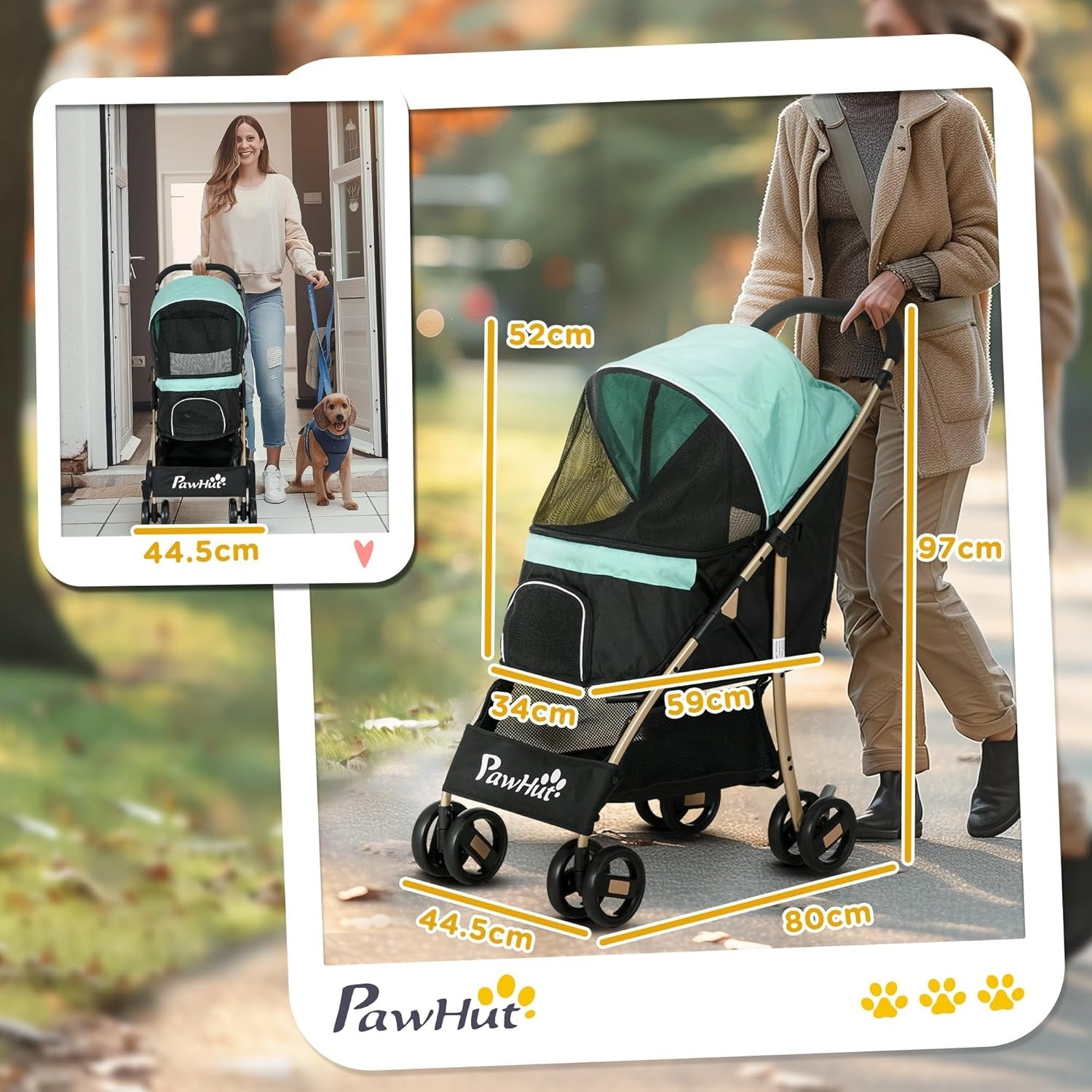 Dog Stroller with Rain Cover Foldable Pet Pushchair Small Dogs Cats
