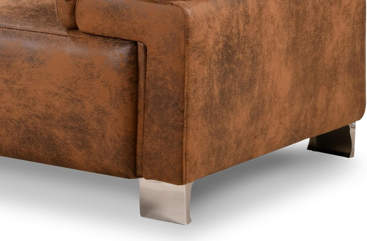 Brown Faux Leather L Shape 5 Seater Corner Sofa with Headrests Chaise