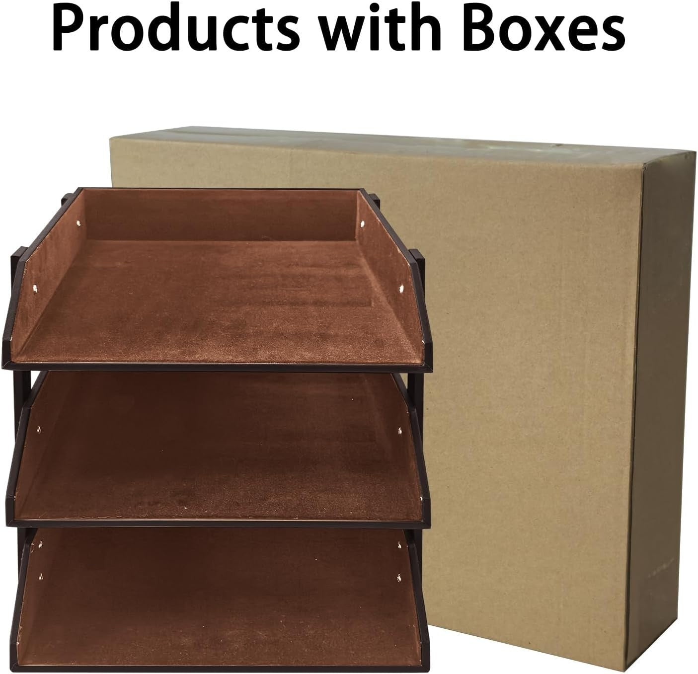 Luxury 3-Tier Leather Desk Organizer Tray for Documents, Magazines & Office
