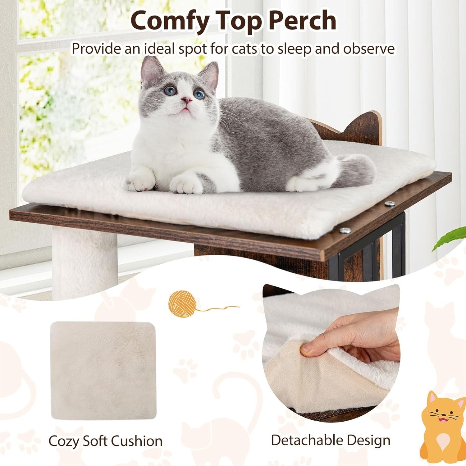 Modern Cat Tree 112cm Multi Level Scratching Tower Rustic Brown