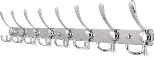 75cm Wall Mounted Coat Rack with 8 Hooks | Chrome Hook Rail Hanger Silver