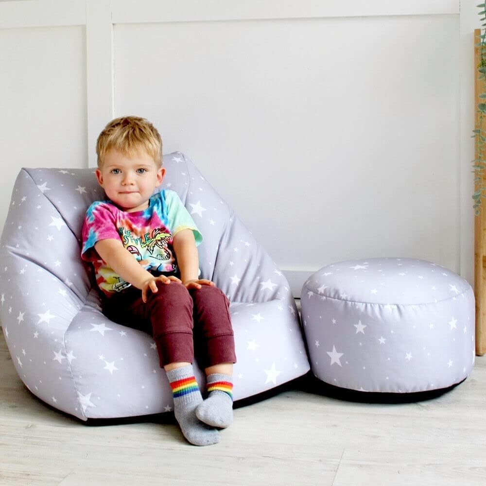 Kids Bean Bag Chair with Filling – Toddler Armchair Seat Sofa Grey