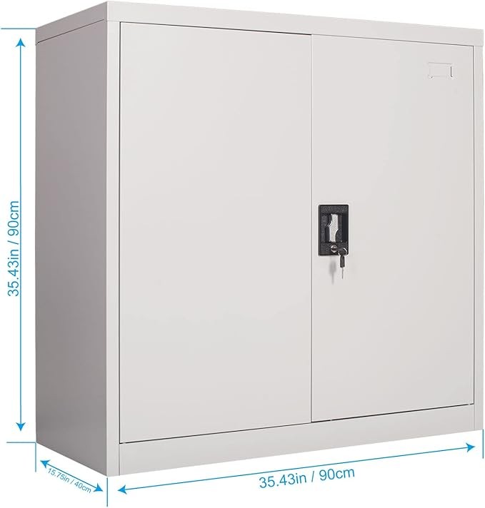 Metal Storage Cabinet with Lock, Adjustable Shelves Cupboard 90CM Office Unit