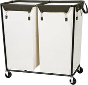 280L Heavy Duty Laundry Sorter with Wheels 2-Compartment Industrial Basket Cart
