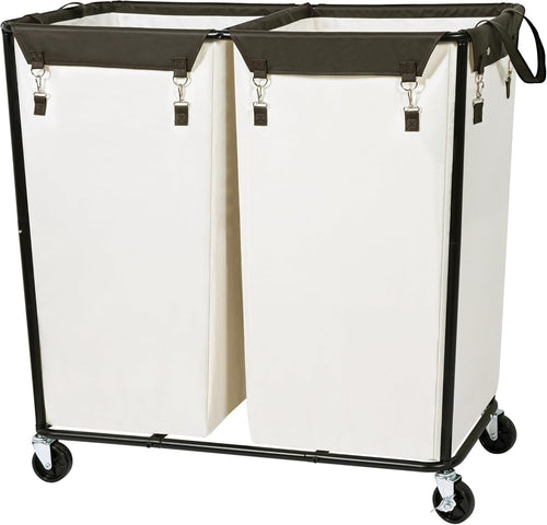 280L Heavy Duty Laundry Sorter with Wheels 2-Compartment Industrial Basket Cart