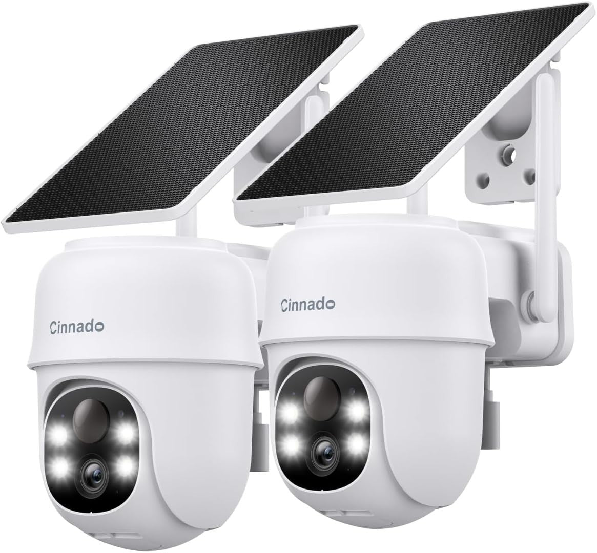 2 Pack Solar Security Cameras 2K Wireless CCTV PTZ Color Night Vision