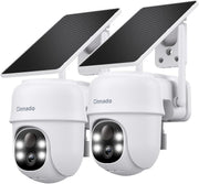 2 Pack Solar Security Cameras 2K Wireless CCTV PTZ Color Night Vision