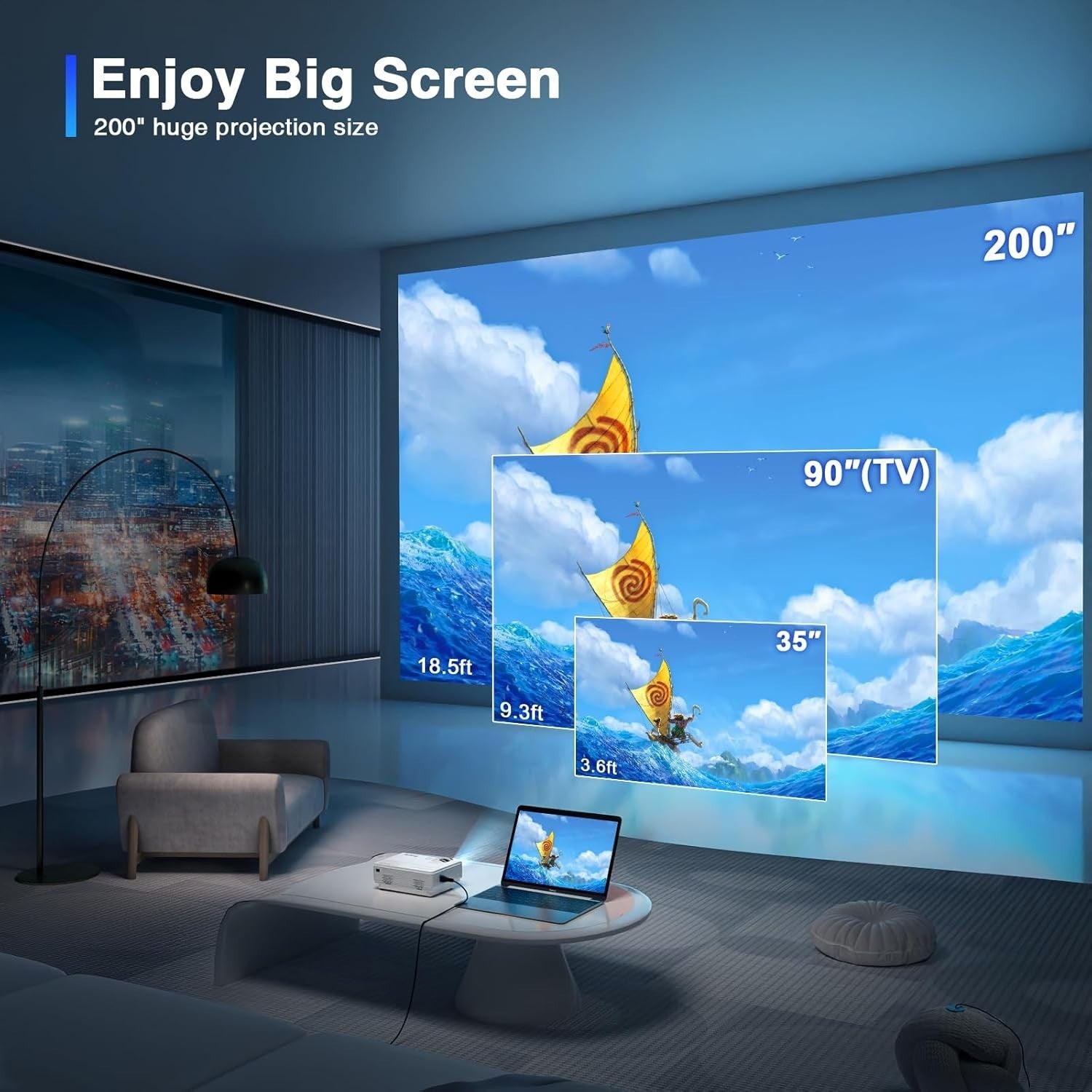 1080P WiFi Bluetooth Mini Projector 20000 Lumens Portable Home Cinema