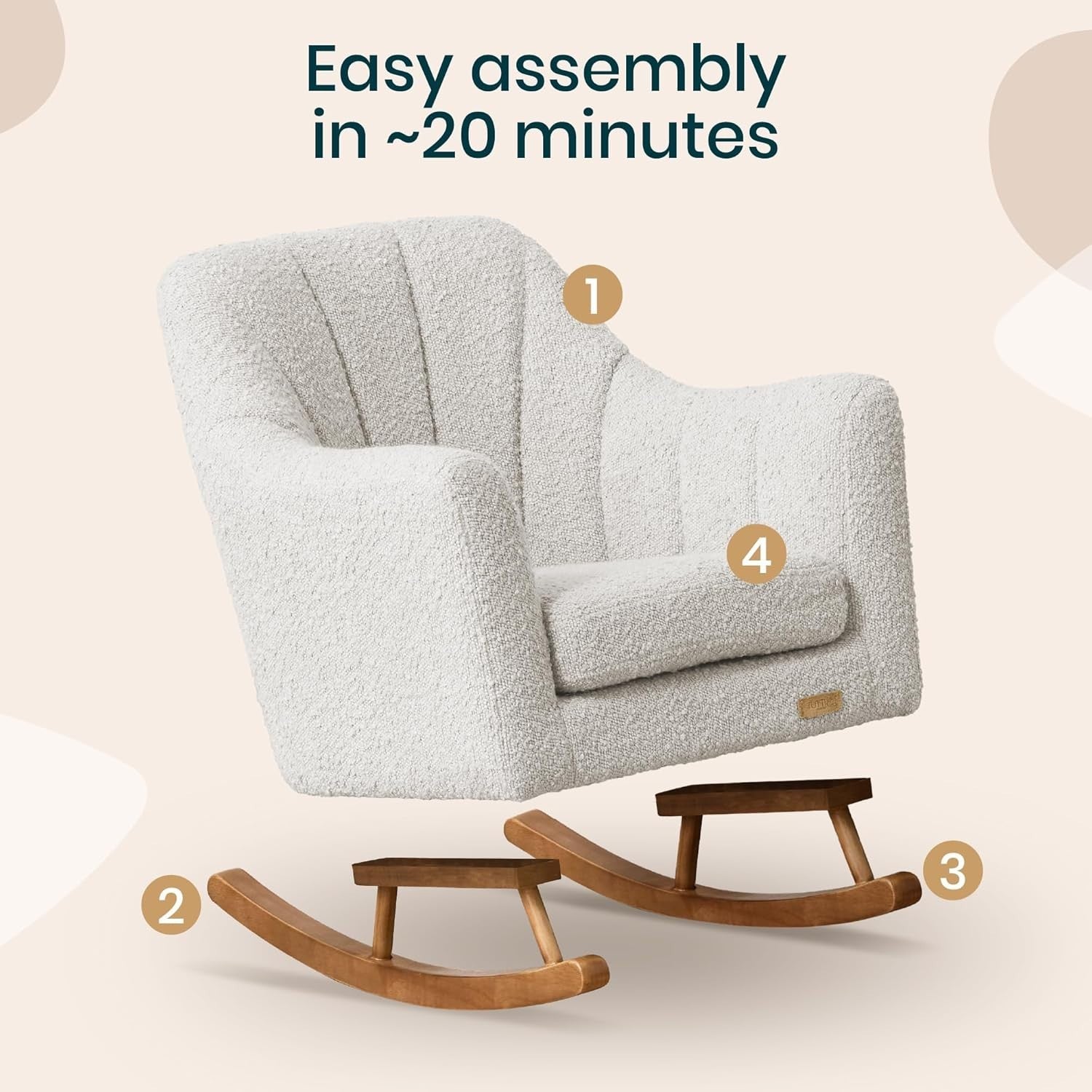Toddler Rocking Chair Soft Bouclé, Rubberwood Frame, Easy Assembly