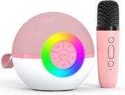 Pink Mini Karaoke Machine 1 Wireless Mic LED Voice Changer