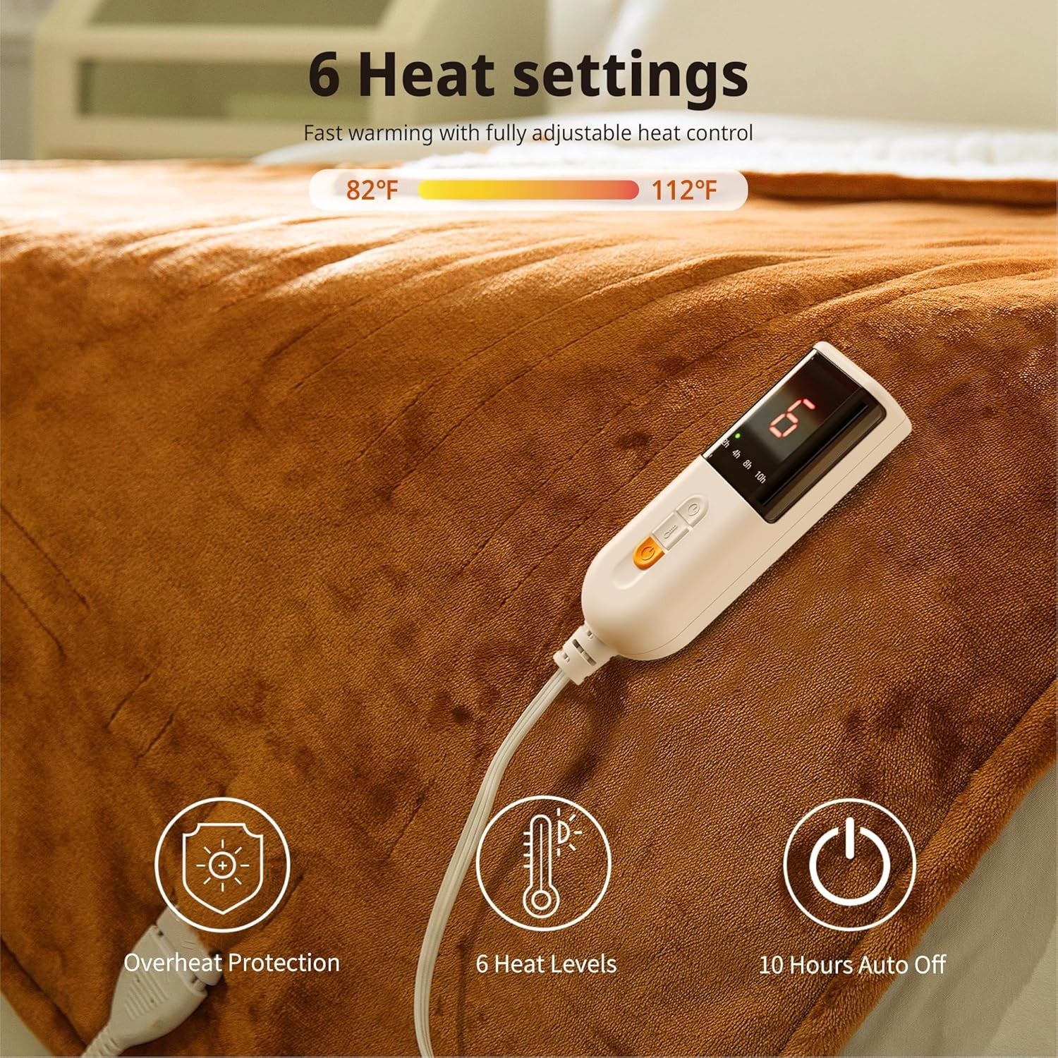 Electric Heated Throw Blanket 130x160cm Plush Soft 6 Heat Auto Off Washable