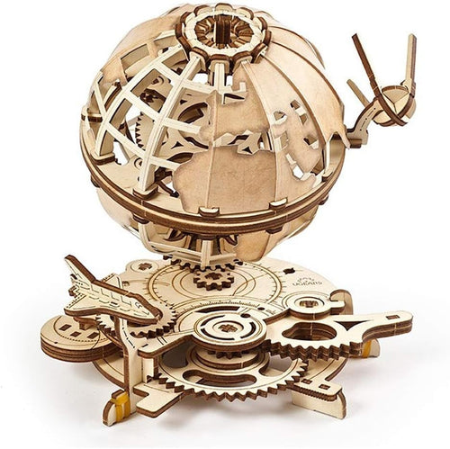 3D Wooden Earth Globe Puzzle Kit with Rotating Satellites - 184 Pieces