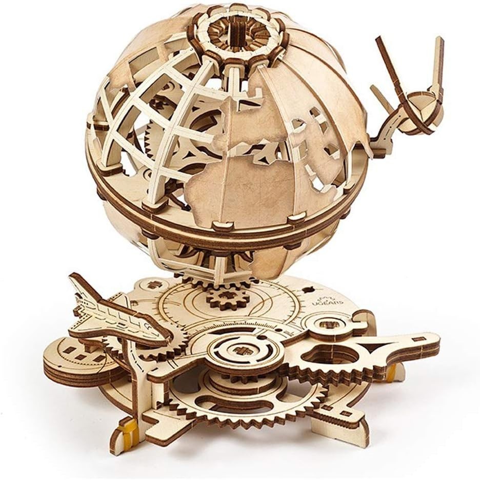 3D Wooden Earth Globe Puzzle Kit with Rotating Satellites - 184 Pieces