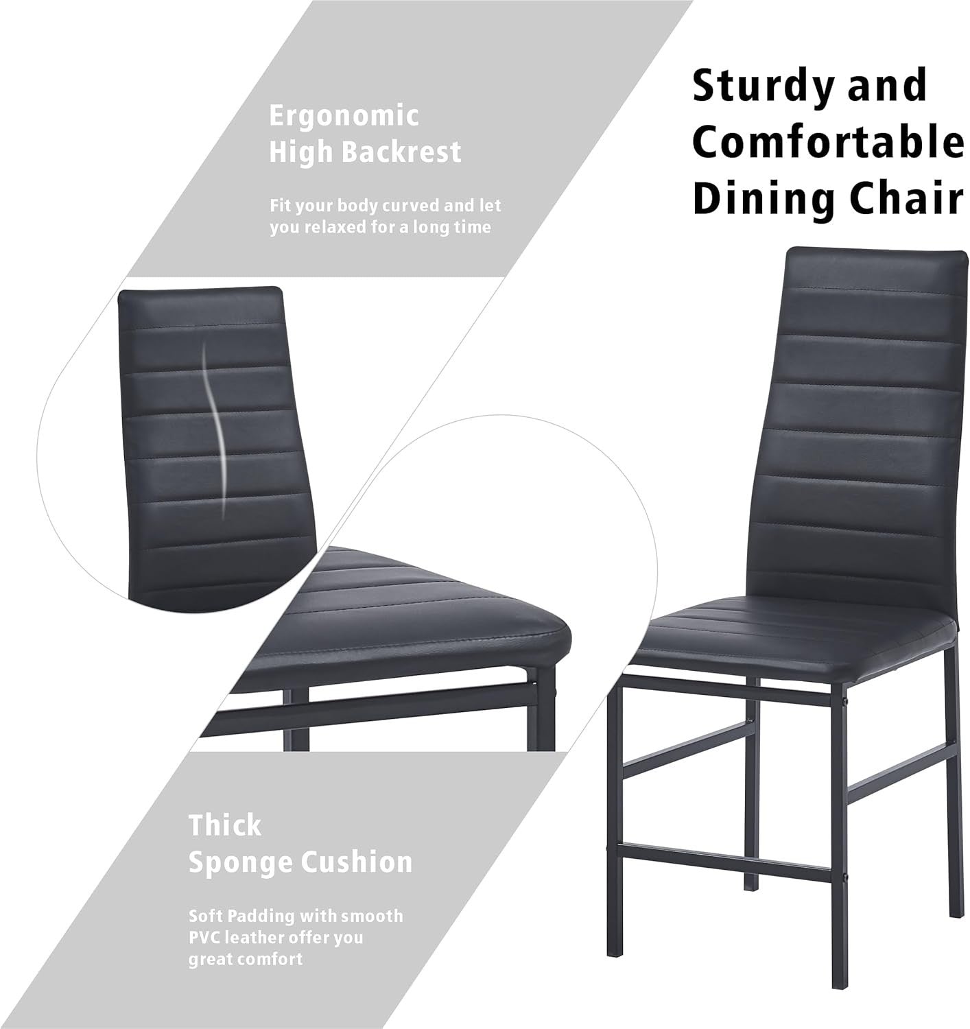Modern 5PC Marble Glass Dining Set with PU Leather Chairs for Small Spaces