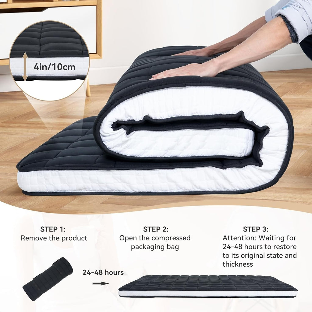 10cm Memory Double Foam Foldable Futon Mattress | Portable Japanese Tatami Bed