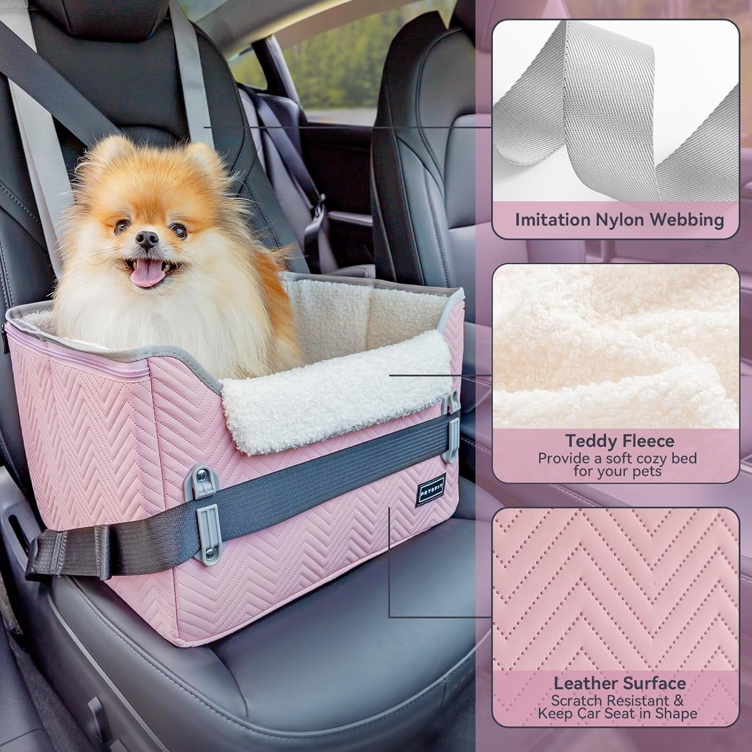Pink Dog Booster Car Seat Adjustable Height Waterproof Travel Bed