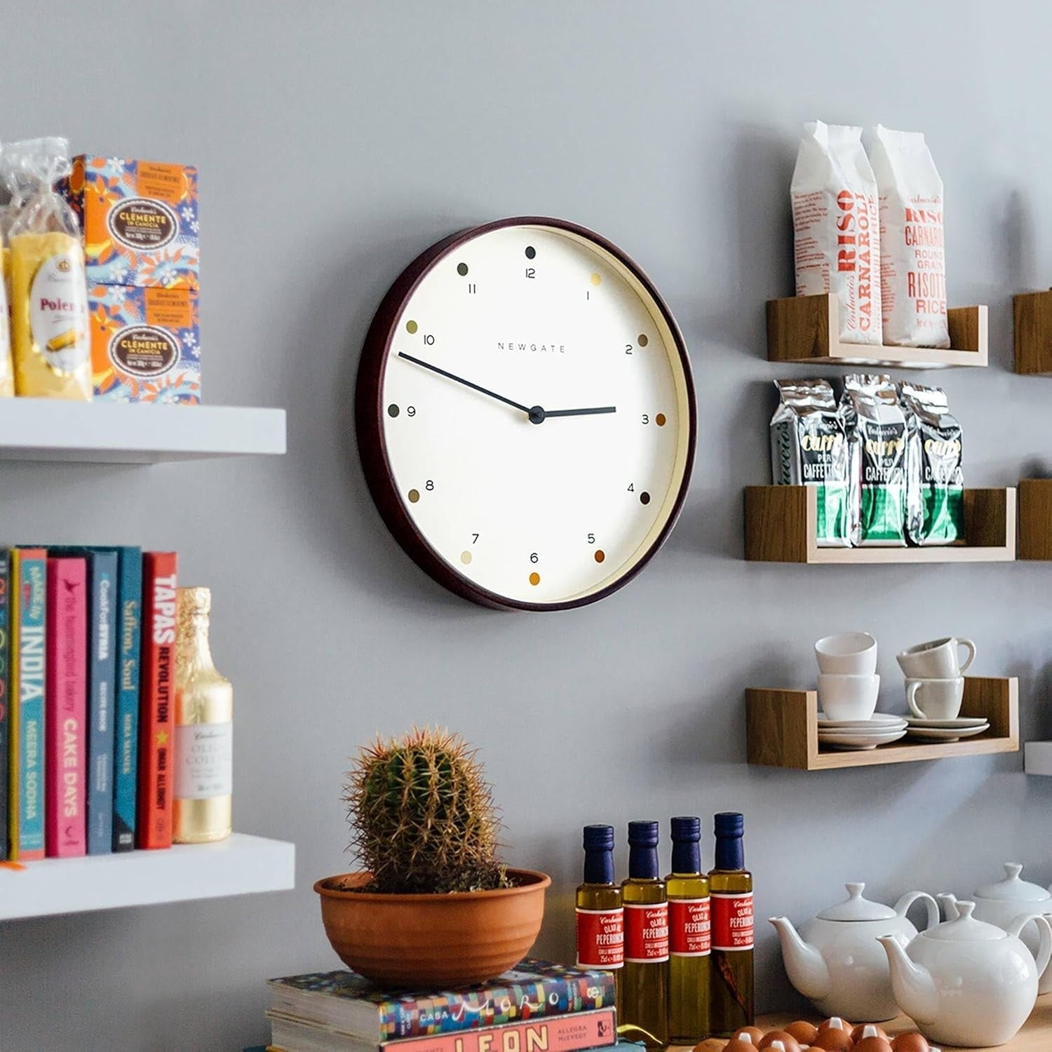 40cm Silent Wall Clock Modern Scandi Design Dark Wood Minimalist Dial