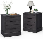 Compact Dark Grey Oak Bedside Tables 2-Pack with 2 Drawers | Modern Nightstands