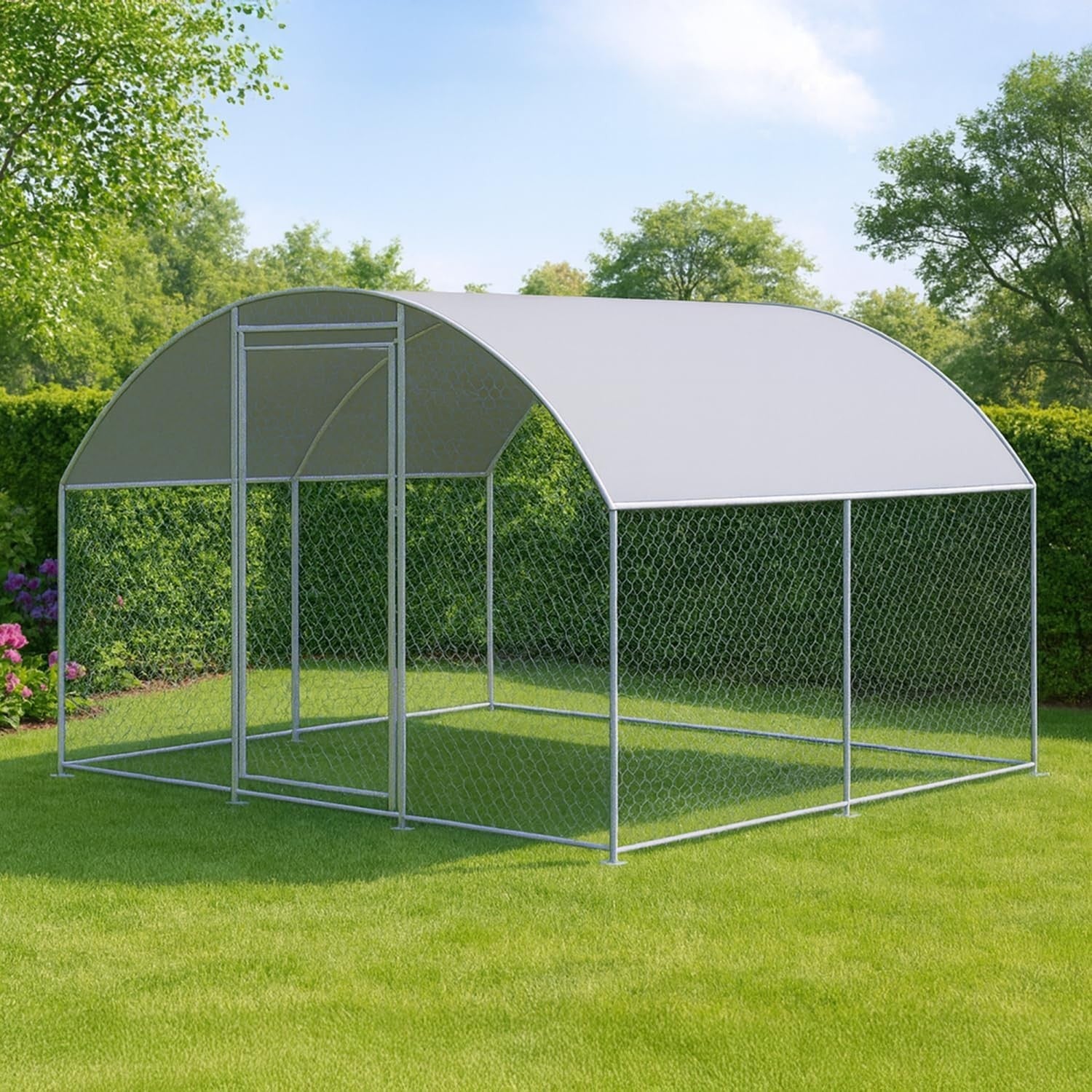 2.5x3m Walk In Chicken Run Galvanised Metal Pet Enclosure