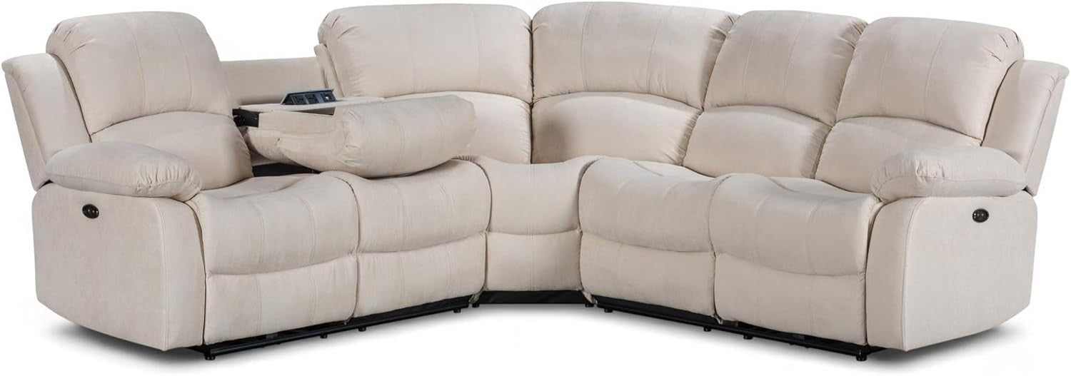 Electric Recliner 5-Seater L Shaped Corner Sofa with USB & Cupholders