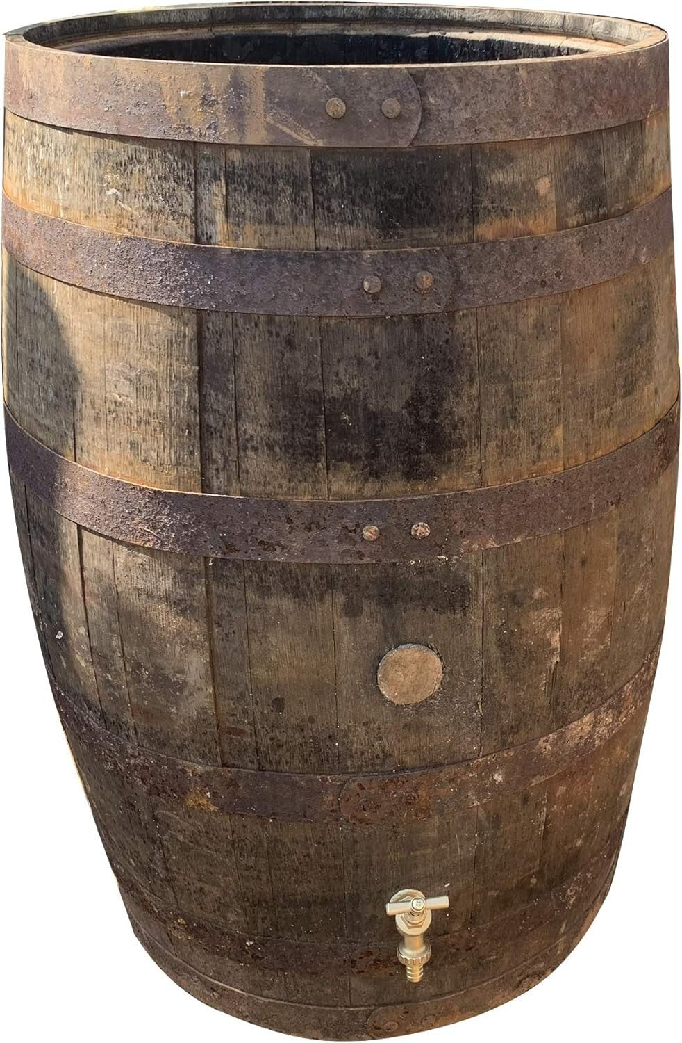 200L Rustic Oak Whisky Barrel Water Butt With Removable Top & Tap