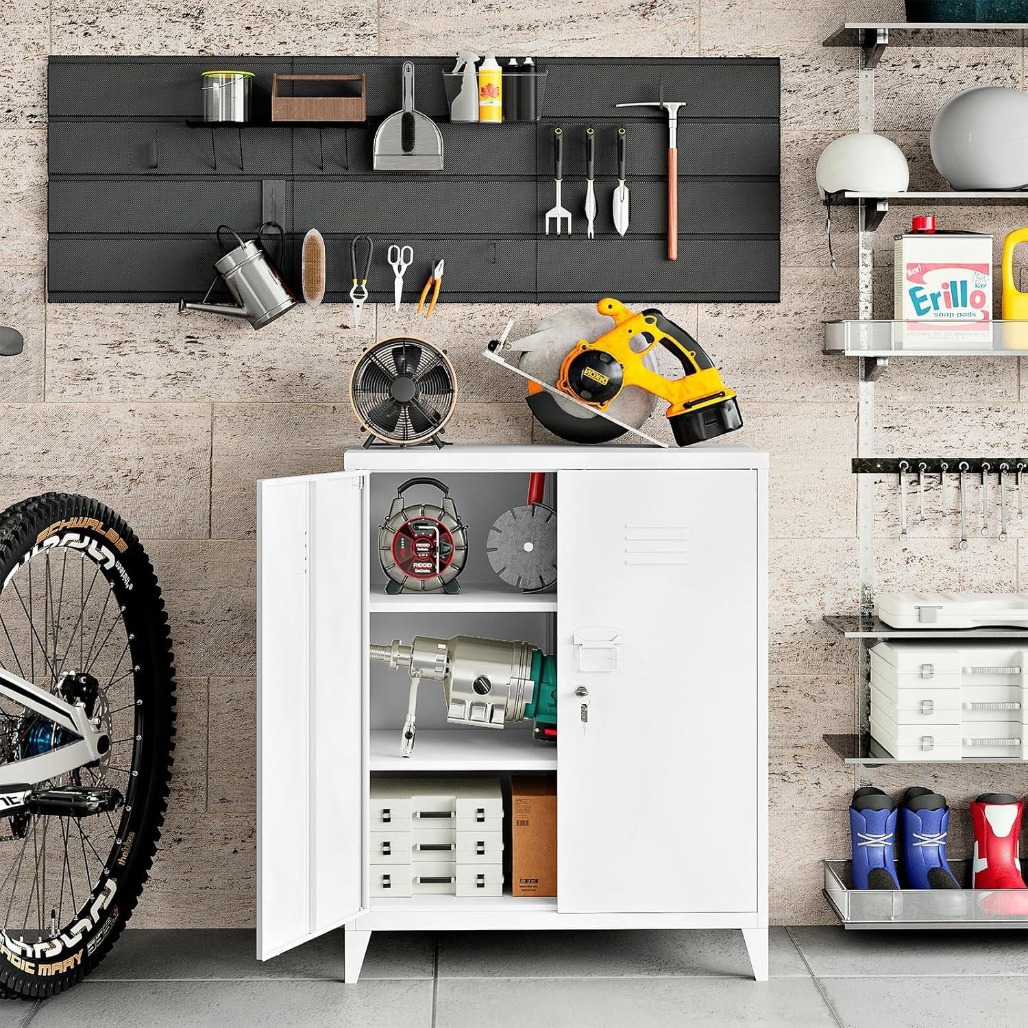 Lockable Metal Storage Cabinet with Adjustable Shelves & Secure Doors