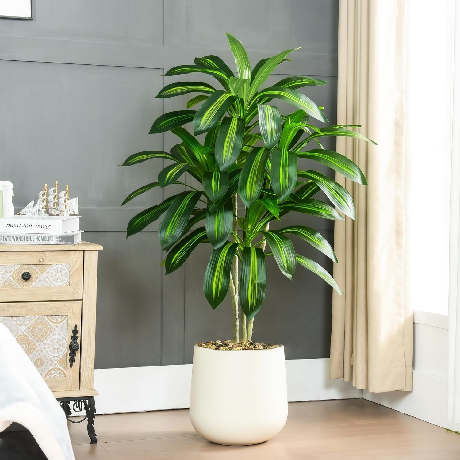 2PCS 120cm Dracaena Artificial Trees in Pots Lifelike Indoor Home Decoration