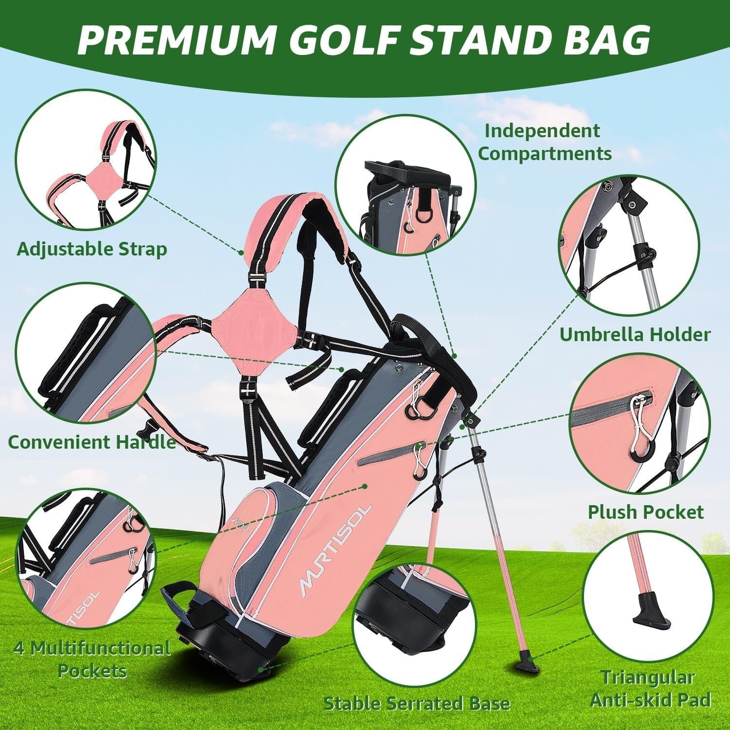 Junior Golf Club Set Right Hand 6pc Driver Hybrid Irons Putter Stand Bag