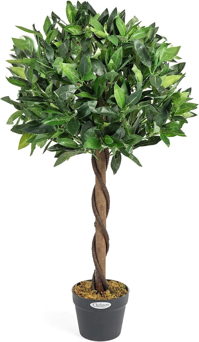 90cm Artificial Bay Tree Topiary Twisted Trunk Indoor Outdoor Decor (1 Pack)